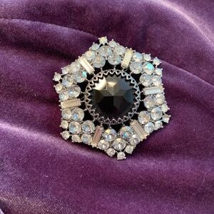 Black Sparkle Hexagon Brooch